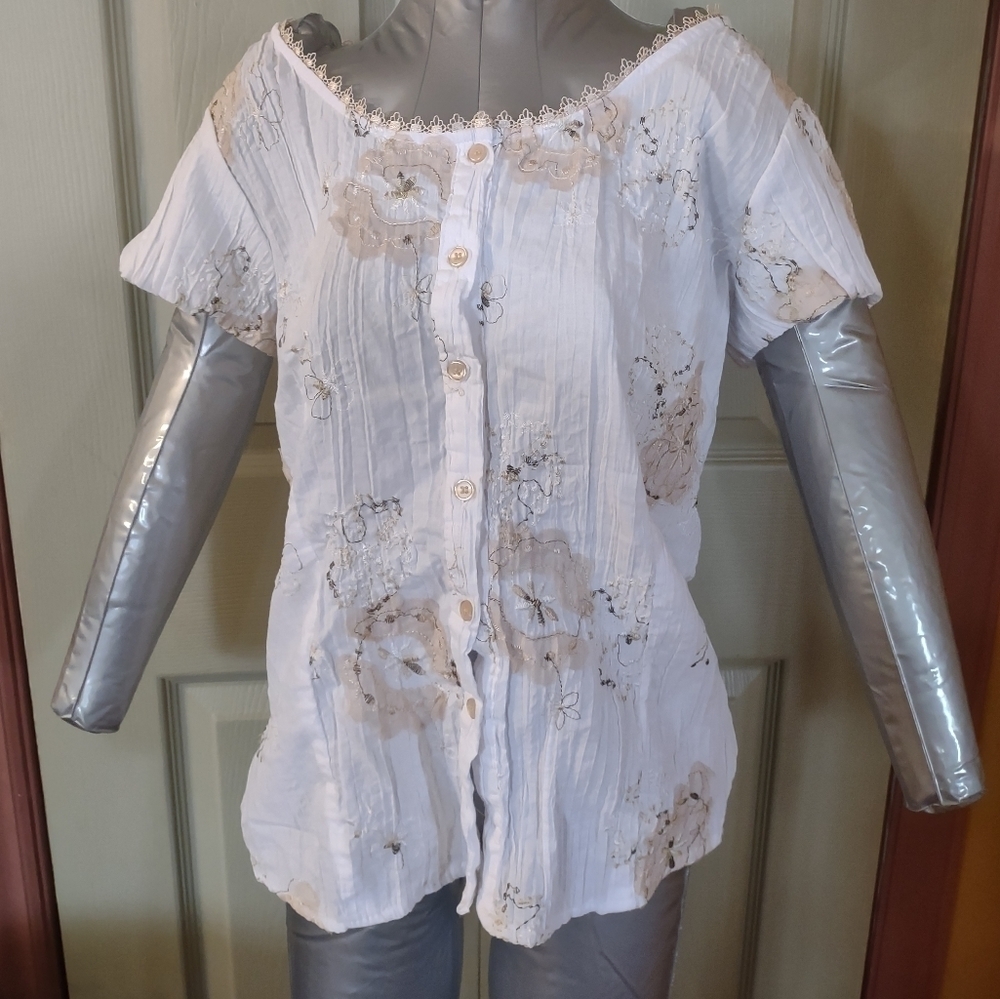 Harve Bernard XL Floral Short Sleeve Button Up Shirt Blouse Top